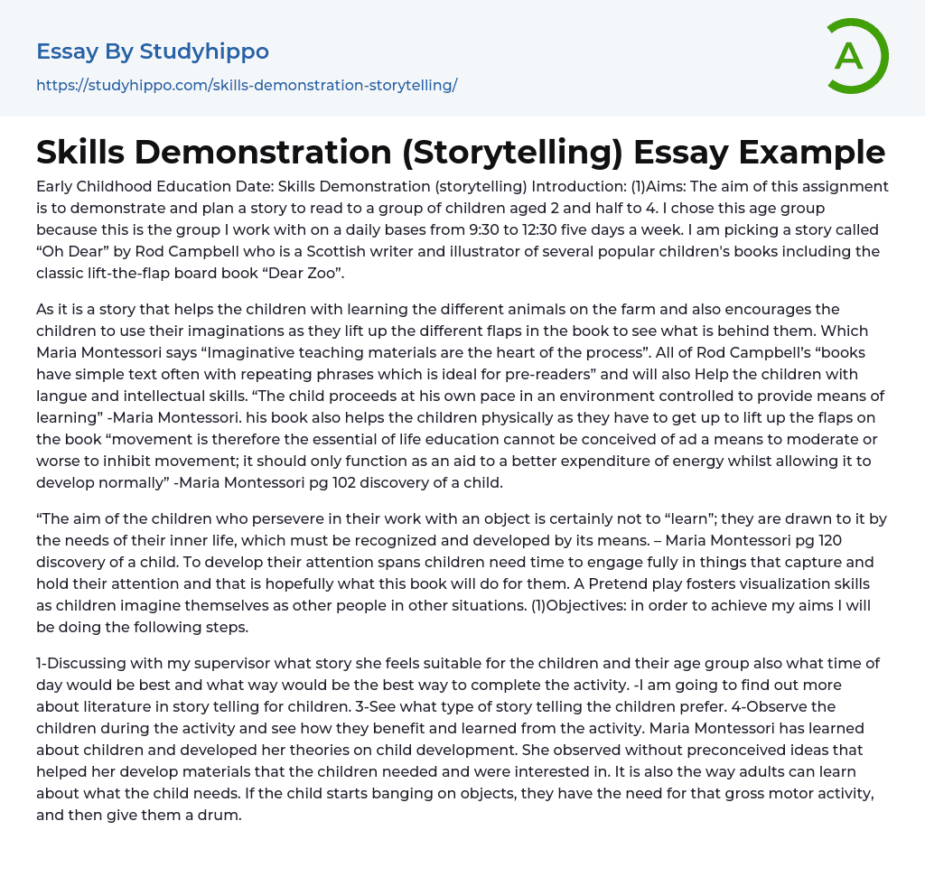 Skills Demonstration (Storytelling) Essay Example