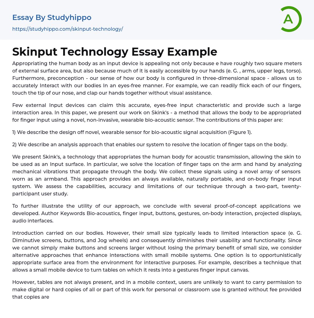 Skinput Technology Essay Example