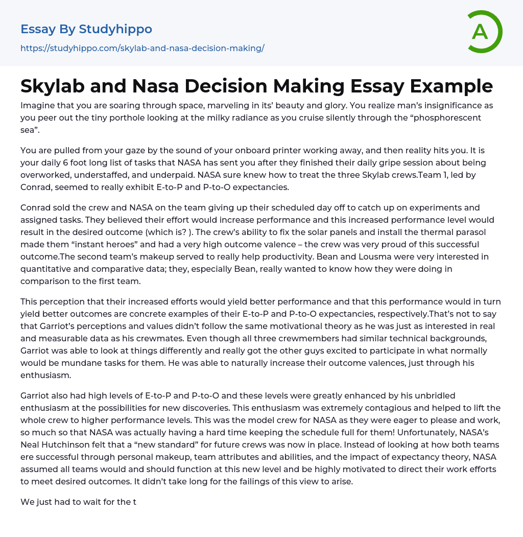 Skylab and Nasa Decision Making Essay Example