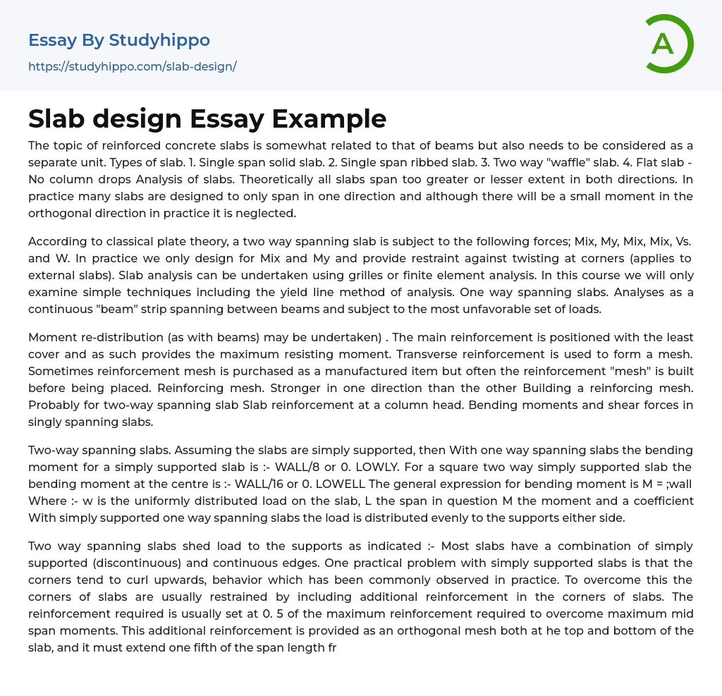 Slab design Essay Example