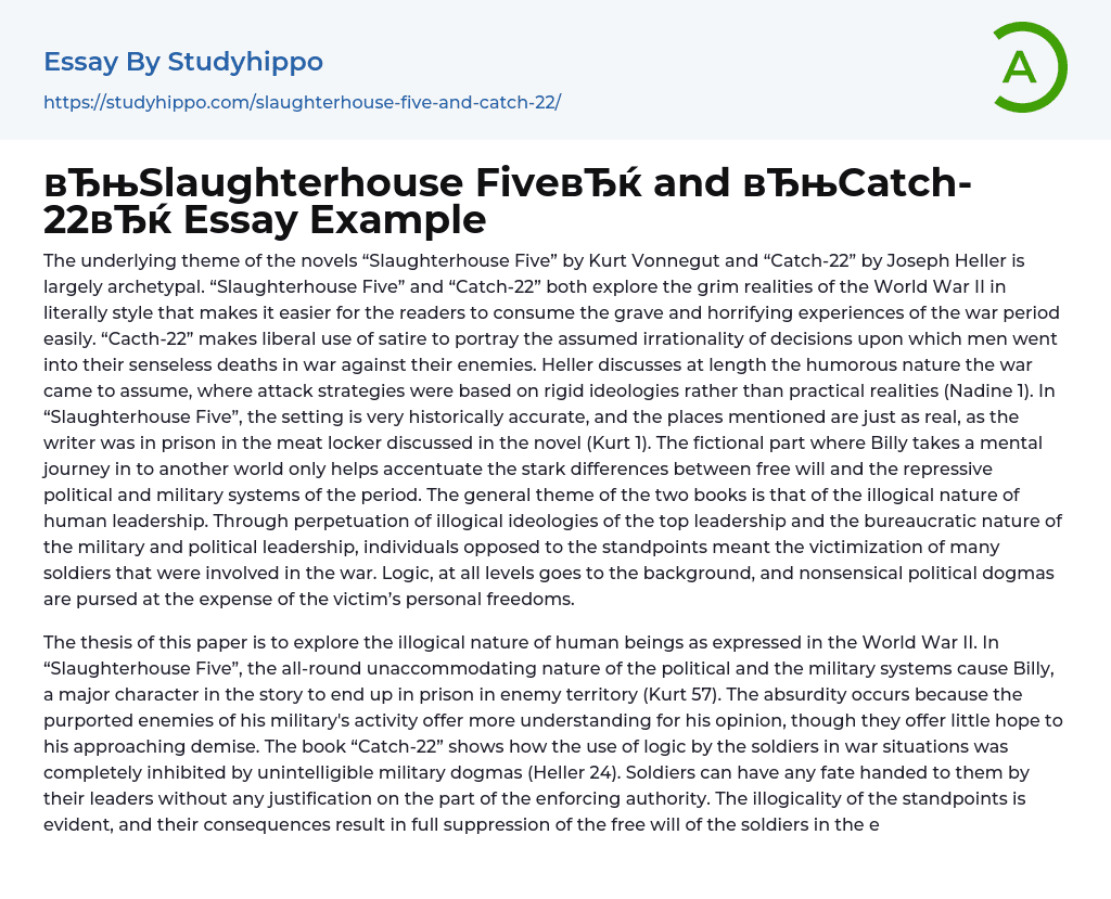 “Slaughterhouse Five” and “Catch-22” Essay Example