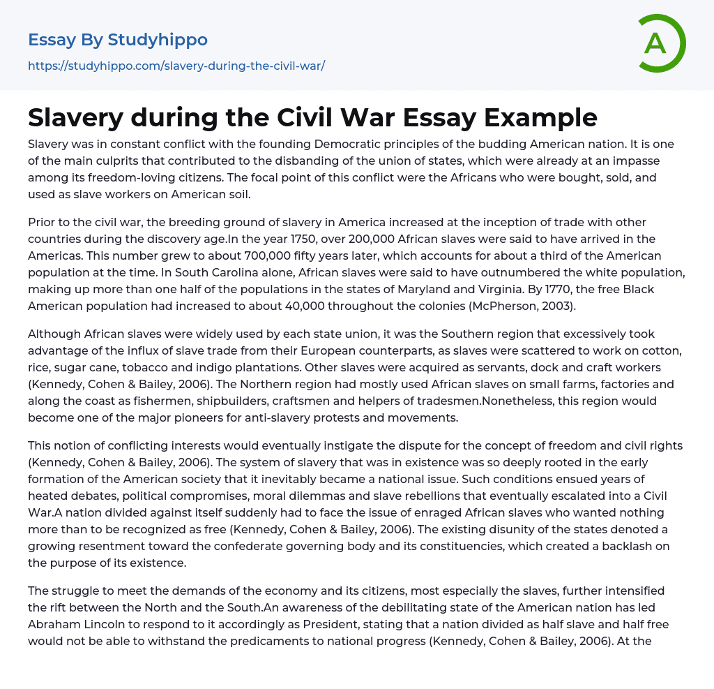 Slavery during the Civil War Essay Example