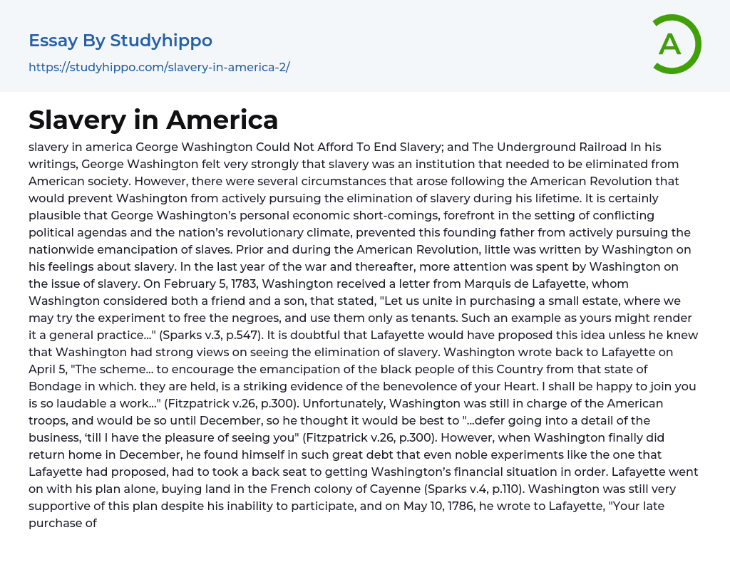 Slavery in America Essay Example