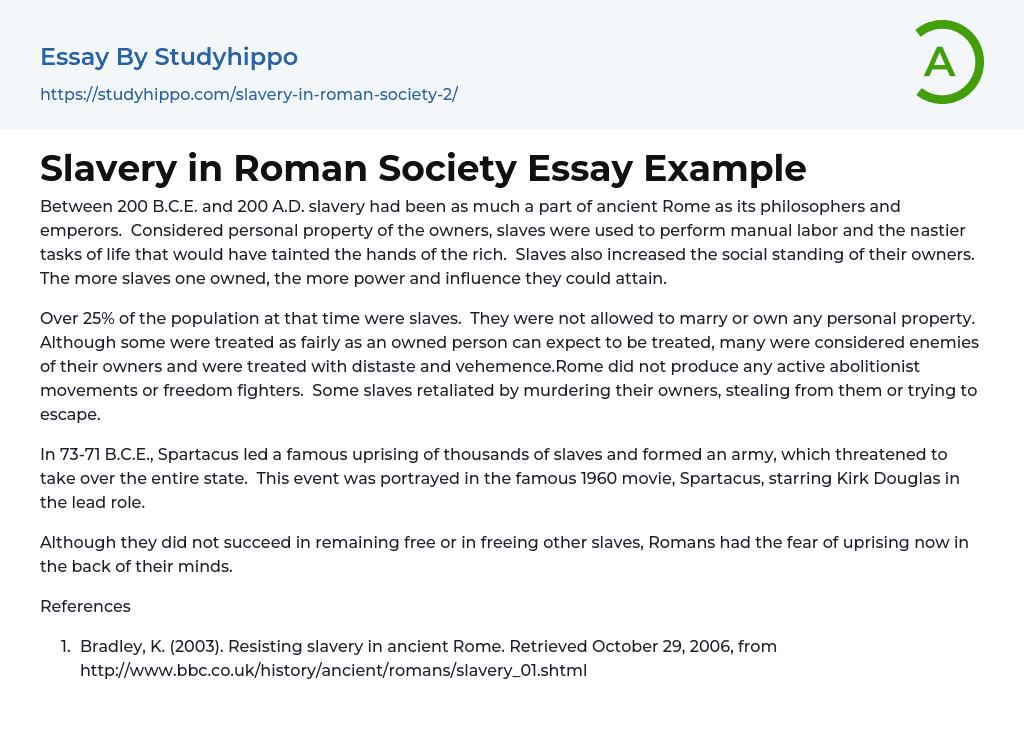 Slavery in Roman Society Essay Example