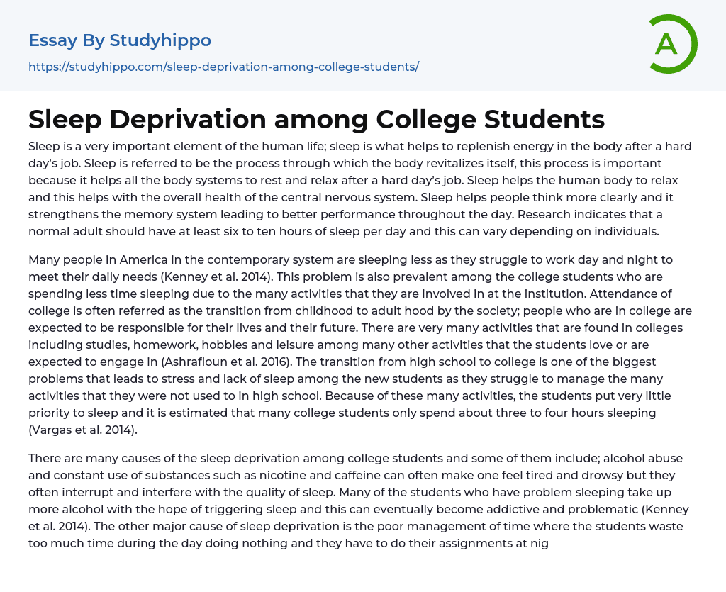 Sleep Deprivation among College Students Essay Example