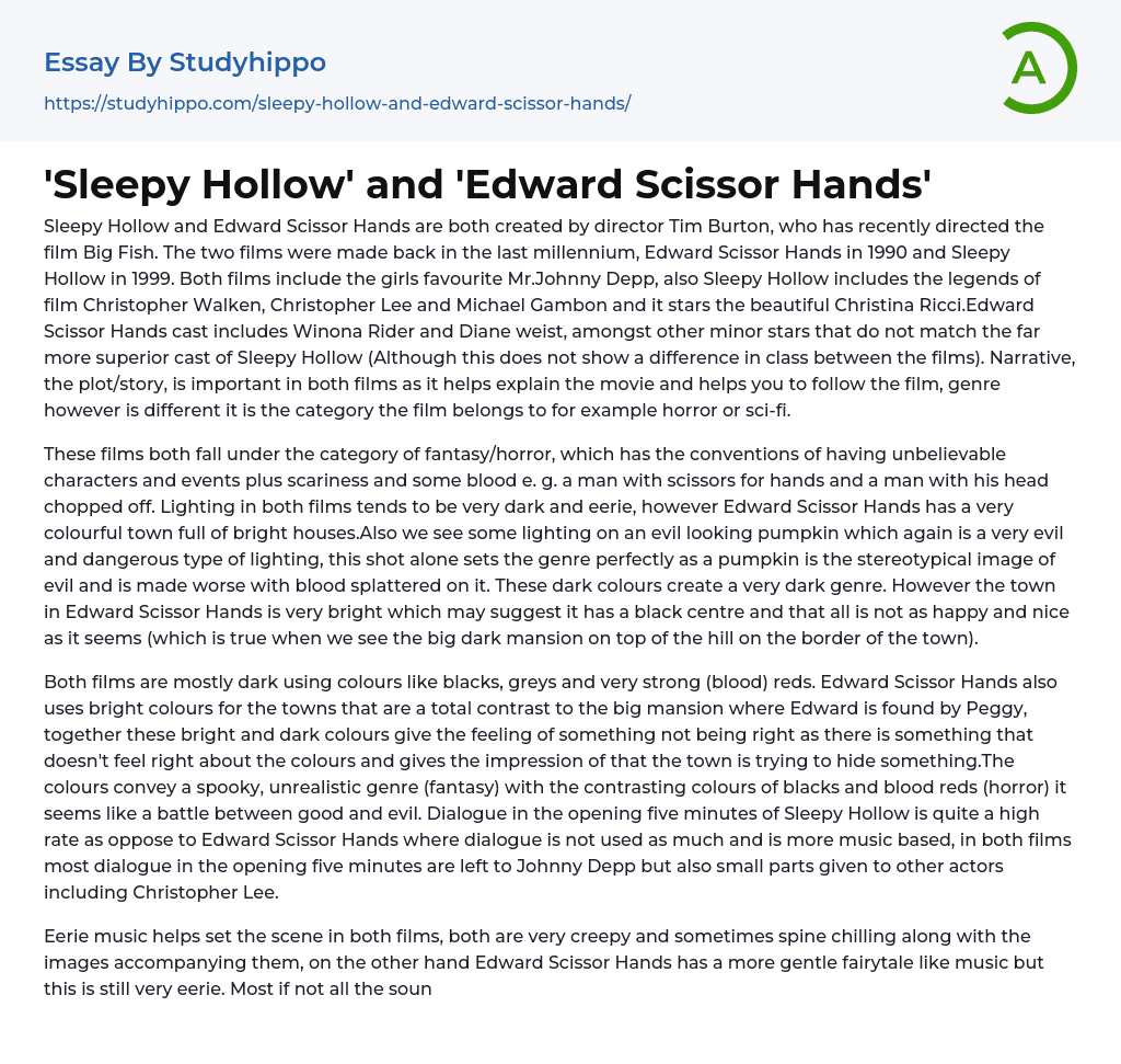 Sleepy Hollow’ and ‘Edward Scissor Hands’ Essay Example