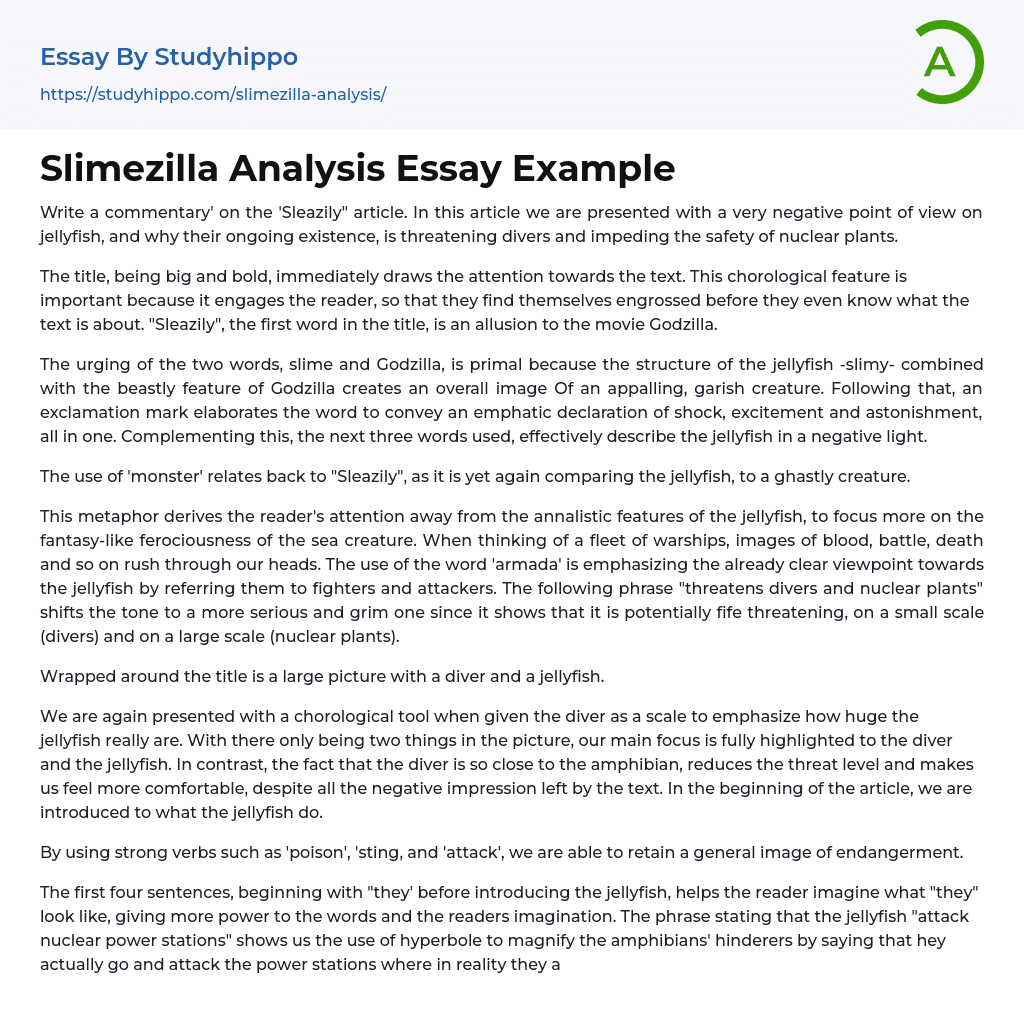 Slimezilla Analysis Essay Example