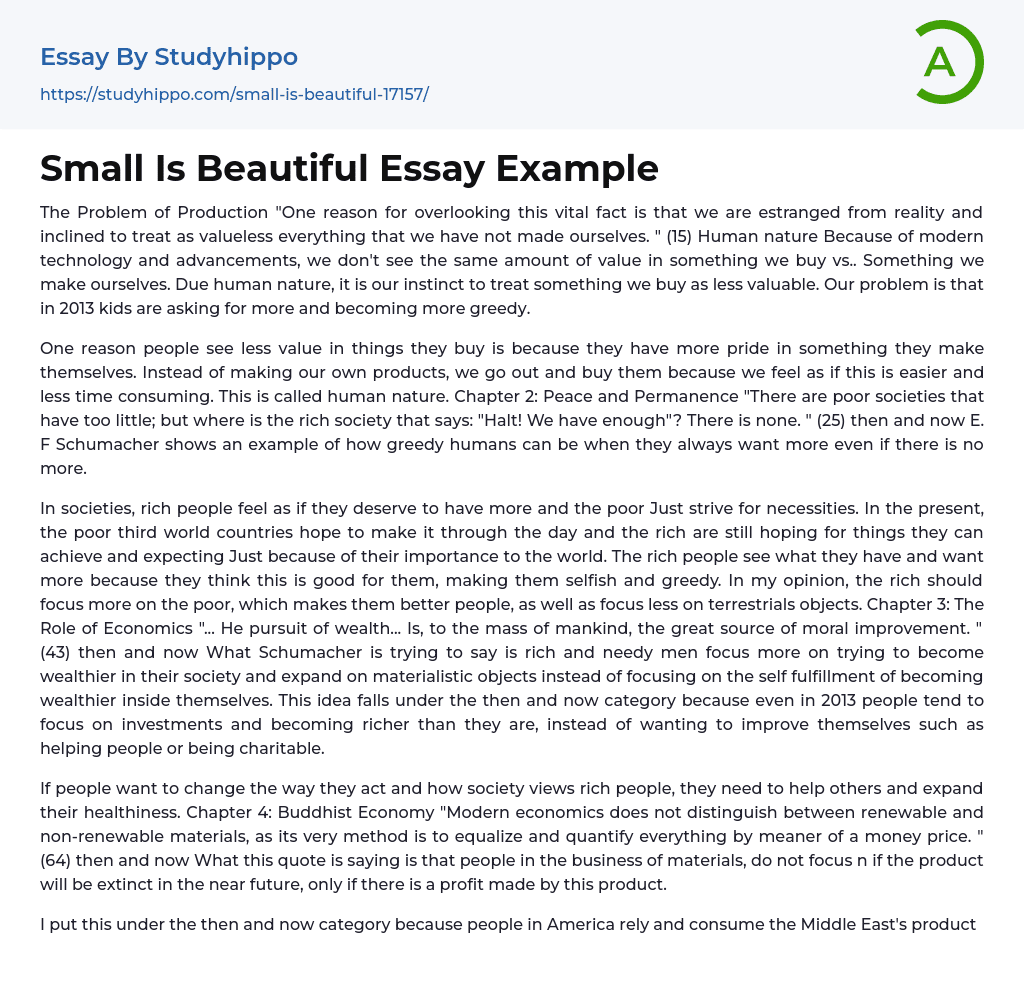 Small Is Beautiful Essay Example