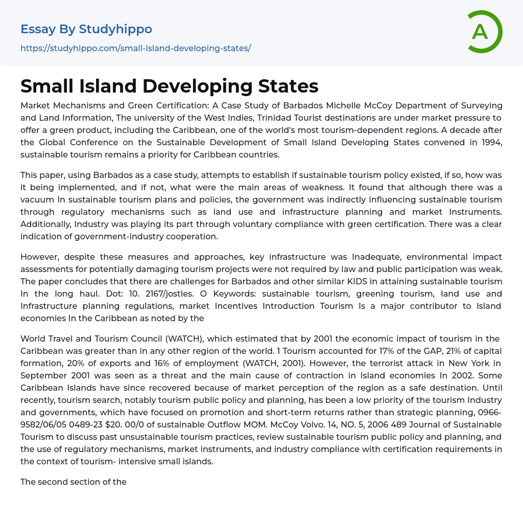 Small Island Developing States Essay Example