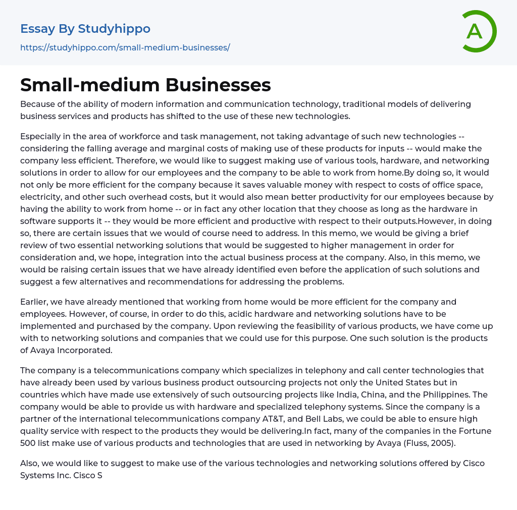 Small-medium Businesses Essay Example