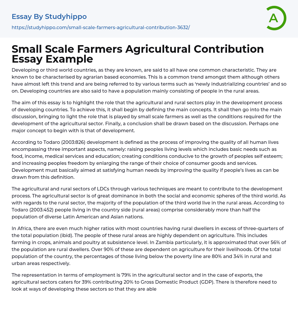 Small Scale Farmers Agricultural Contribution Essay Example