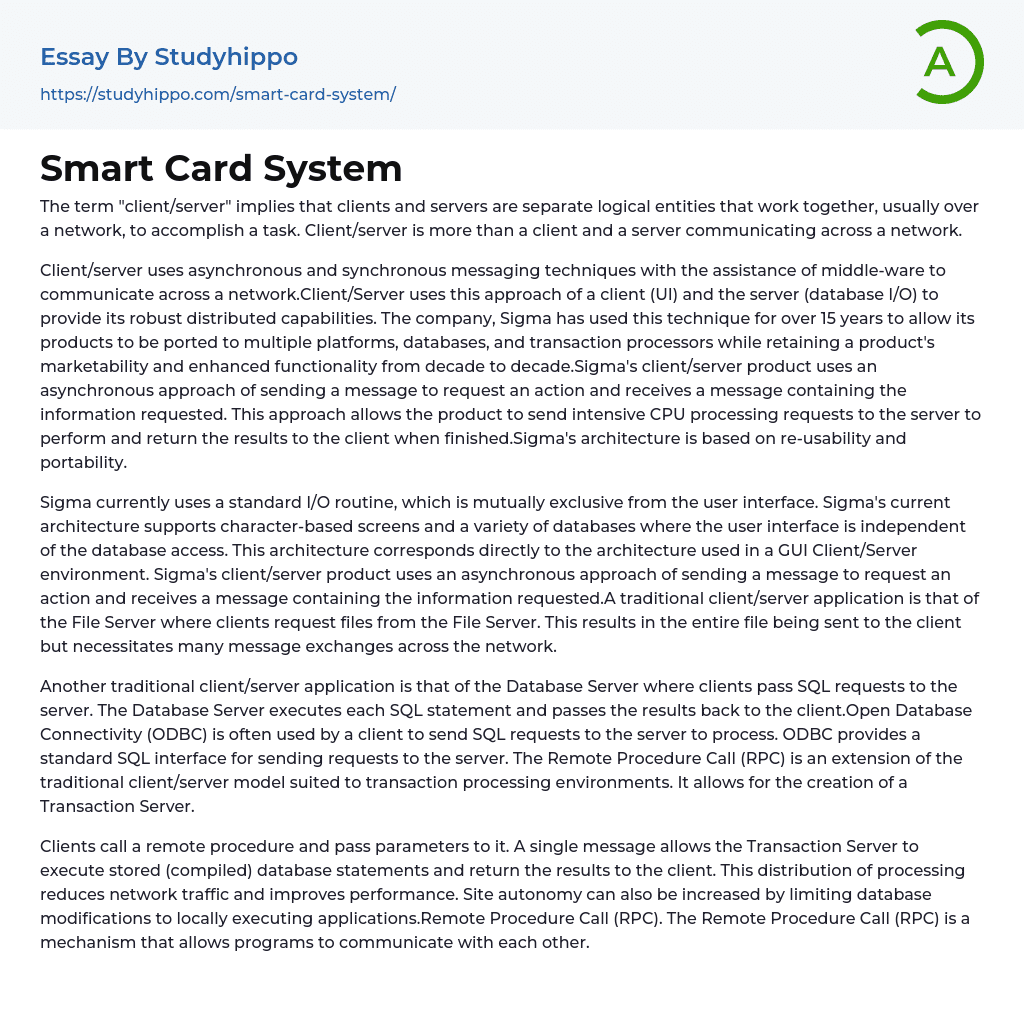 Smart Card System Essay Example