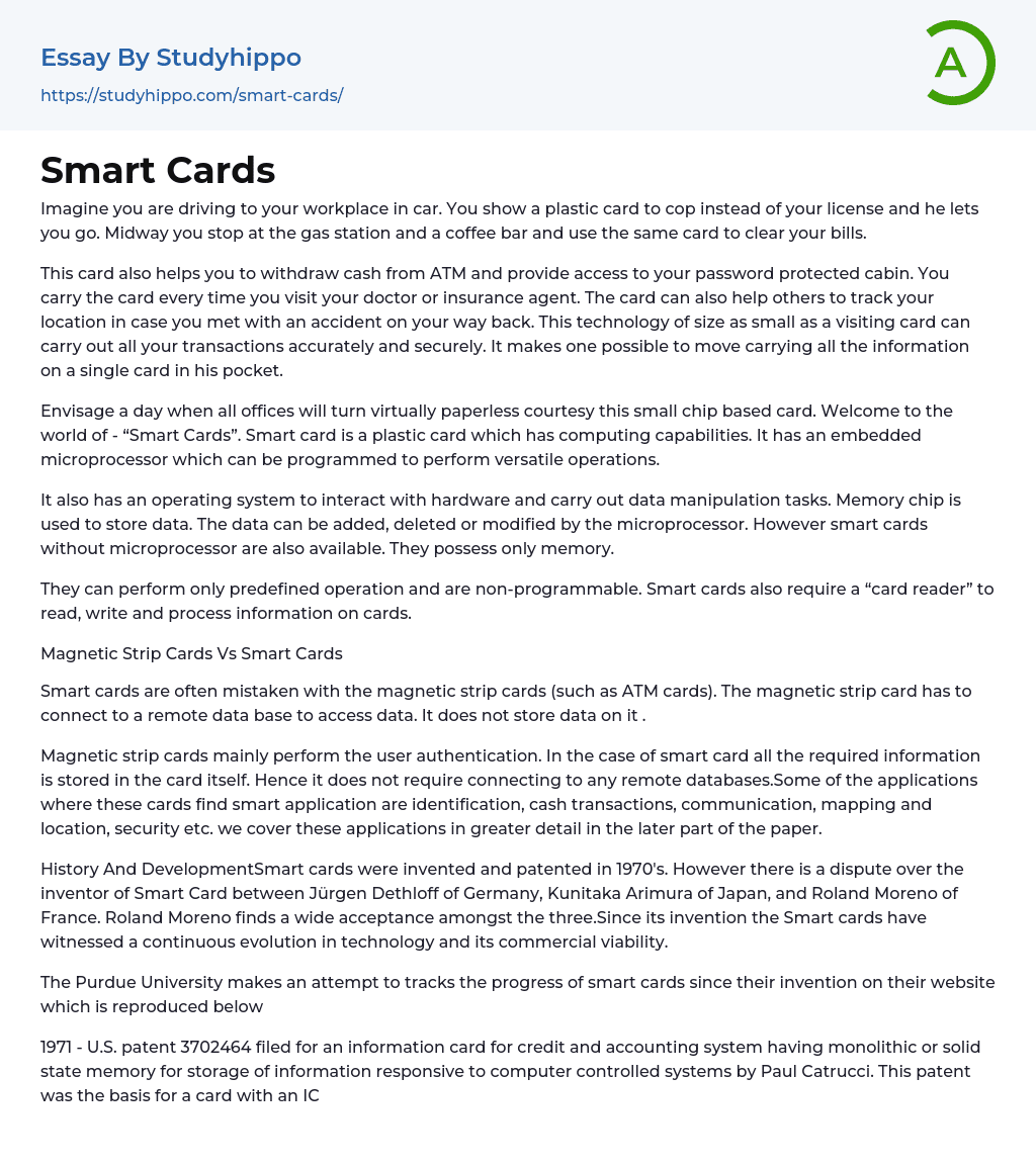 Smart Cards Essay Example