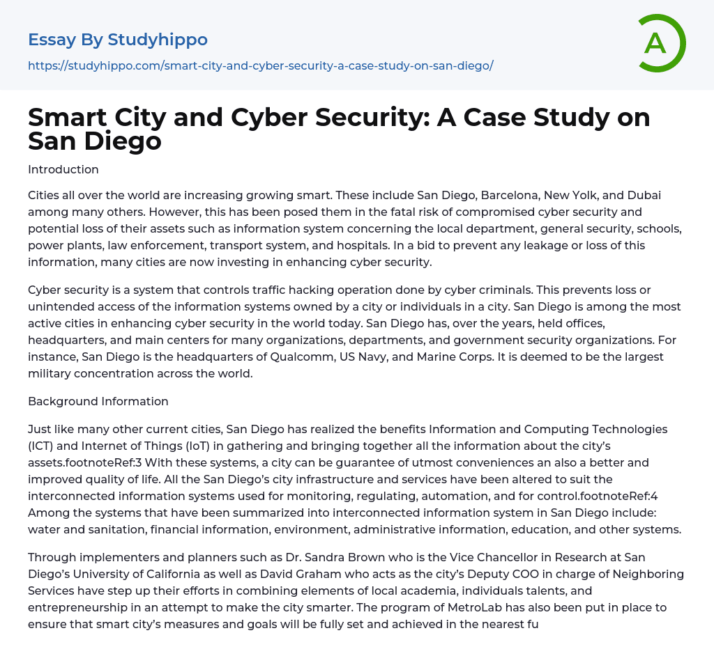 Smart City and Cyber Security: A Case Study on San Diego Essay Example