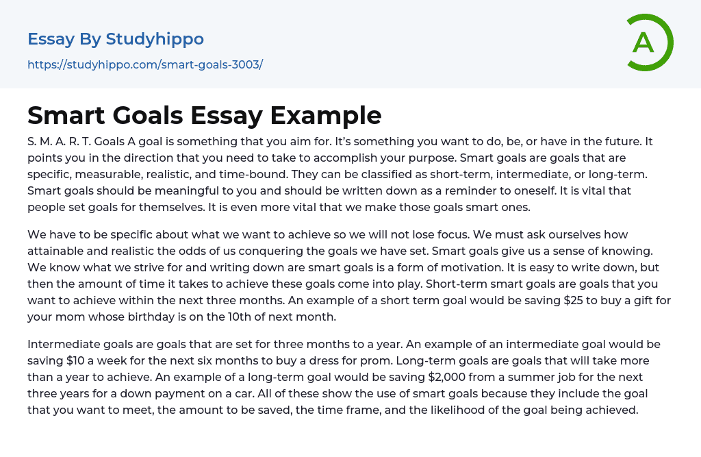 Smart Goals Essay Example