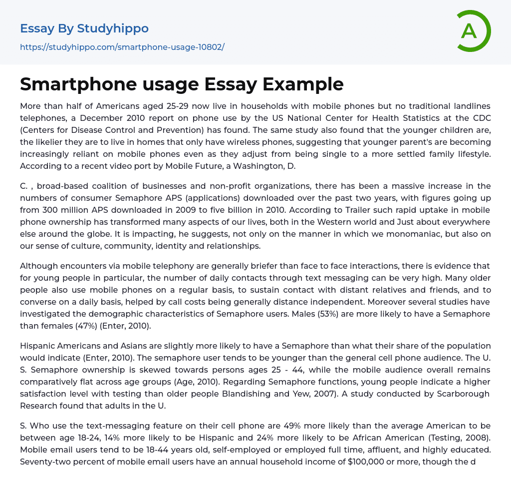 Smartphone usage Essay Example