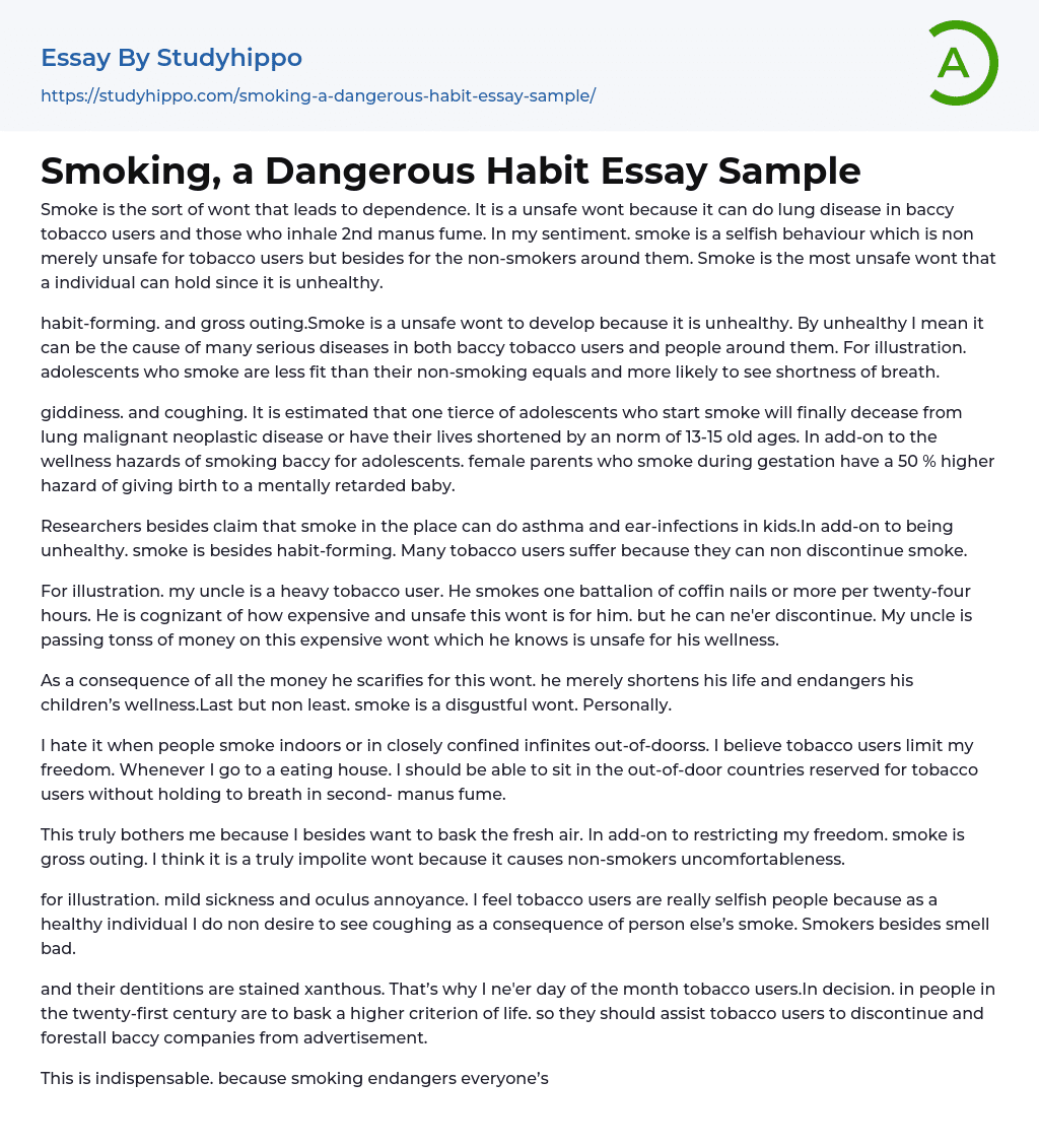 Smoking, a Dangerous Habit Essay Sample