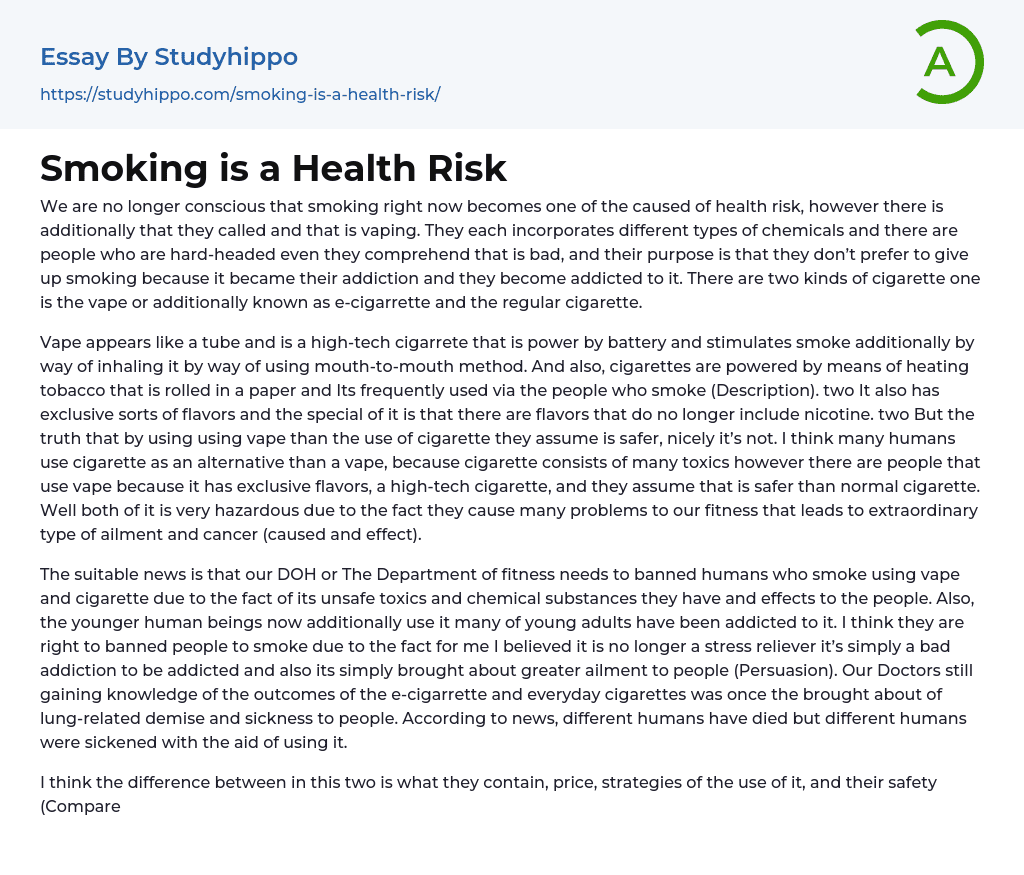Smoking is a Health Risk Essay Example