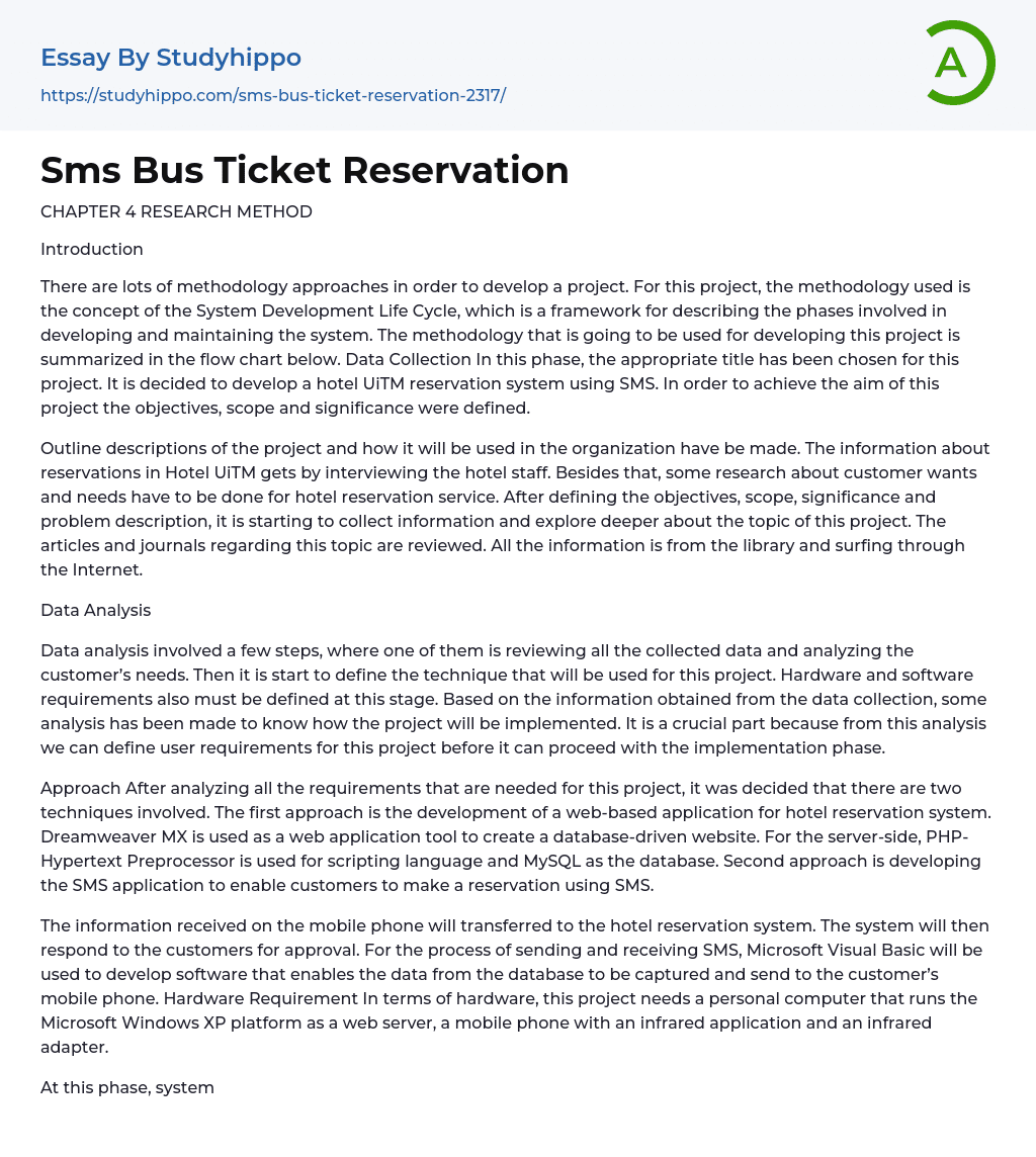 Sms Bus Ticket Reservation Essay Example