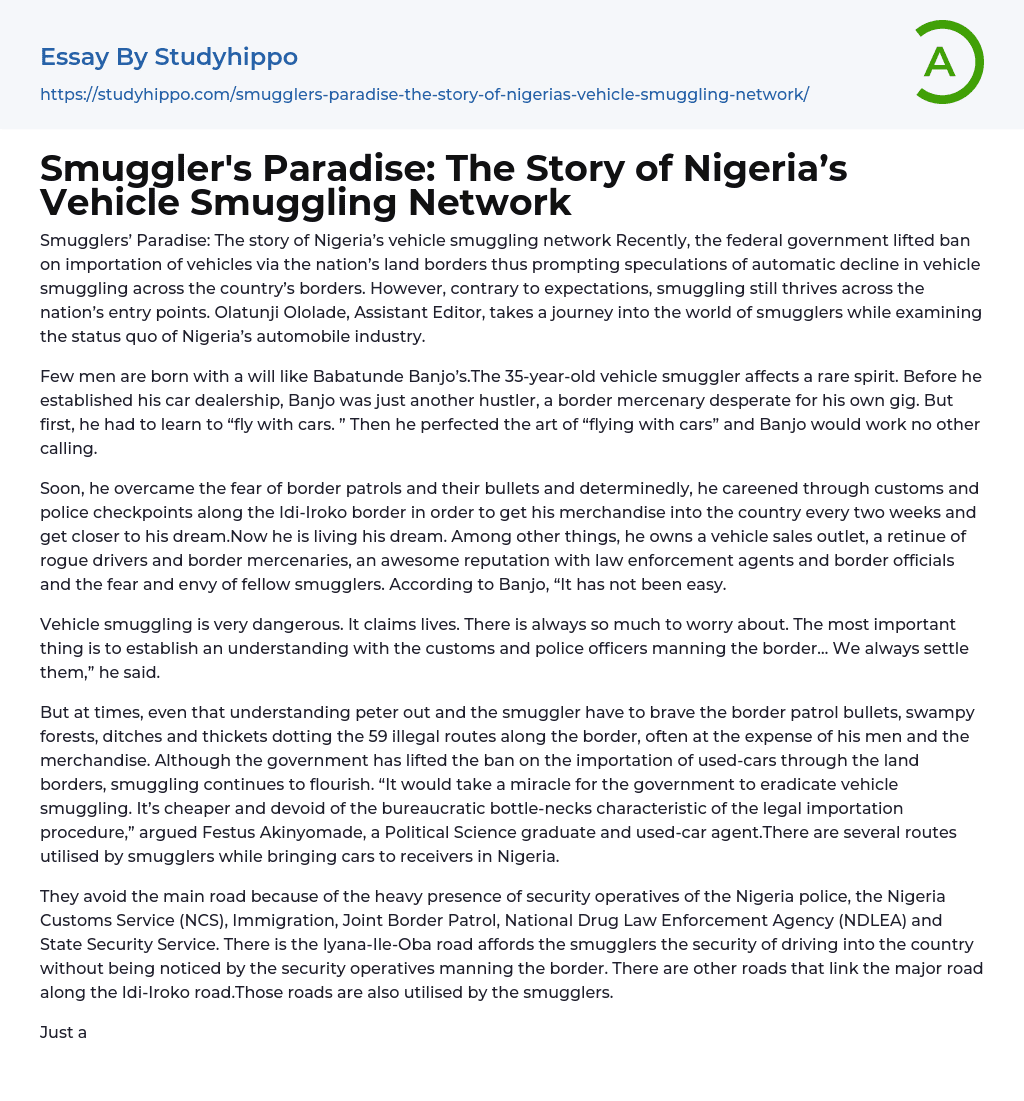 Smuggler’s Paradise: The Story of Nigeria’s Vehicle Smuggling Network Essay Example
