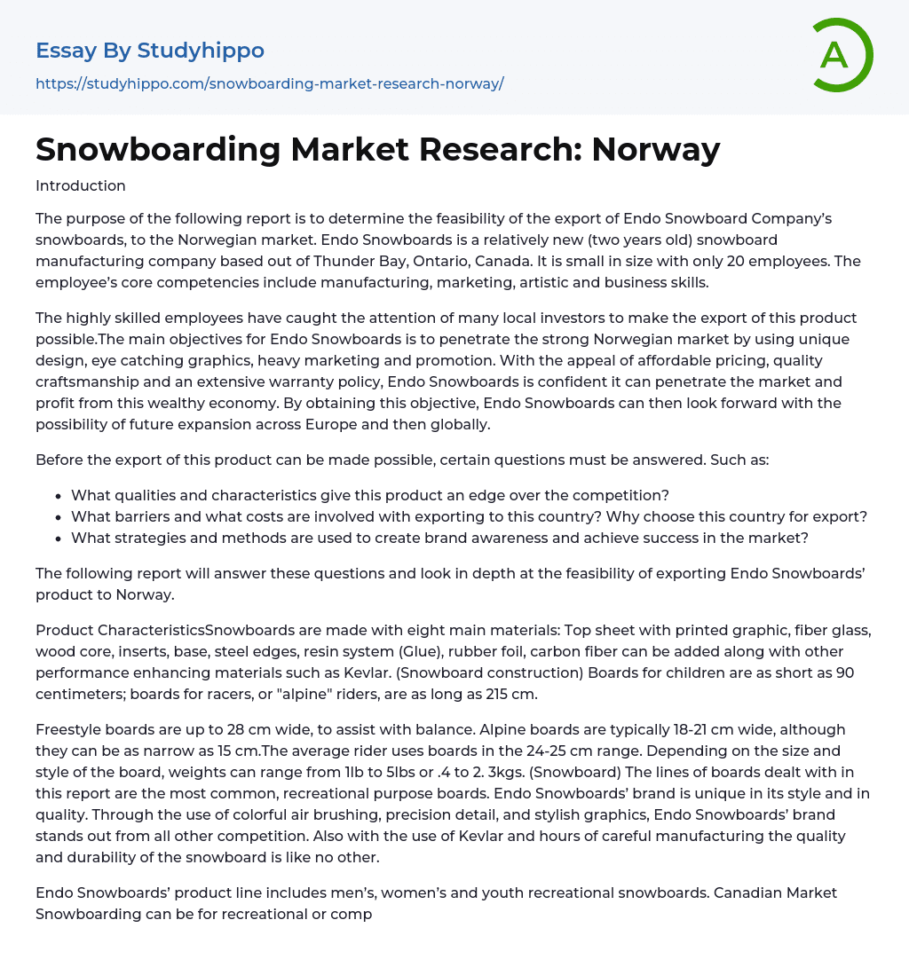 Snowboarding Market Research: Norway Essay Example