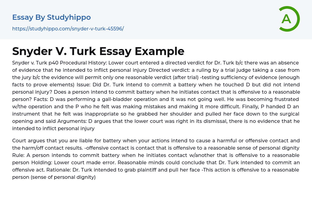 Snyder V. Turk Essay Example