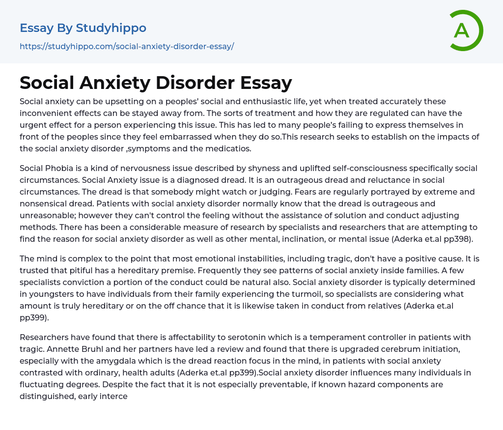 Social Anxiety Disorder Essay
