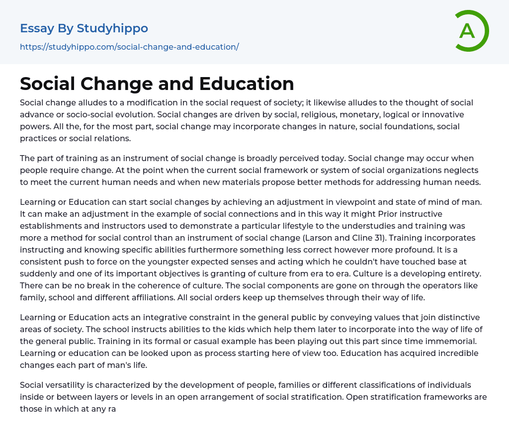 Social Change and Education Essay Example