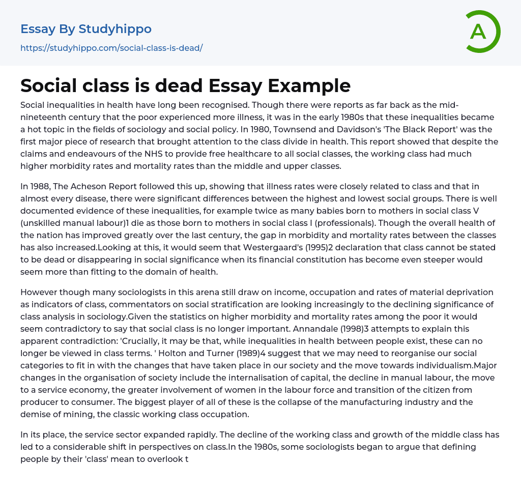 Social class is dead Essay Example