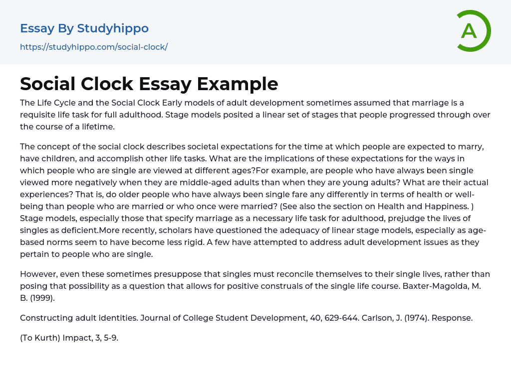 Social Clock Essay Example