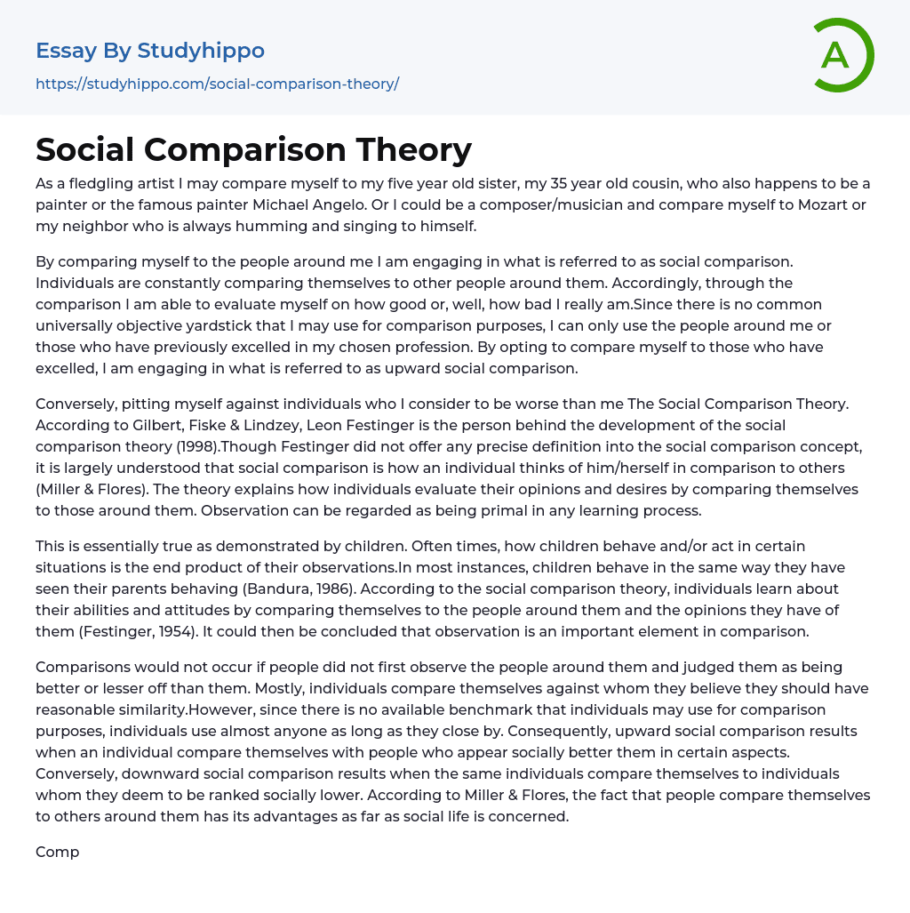 Social Comparison Theory Essay Example