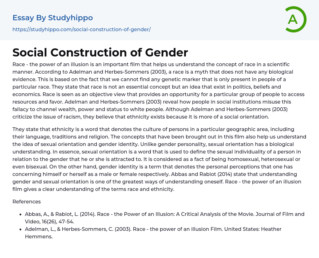 Social Construction of Gender Essay Example