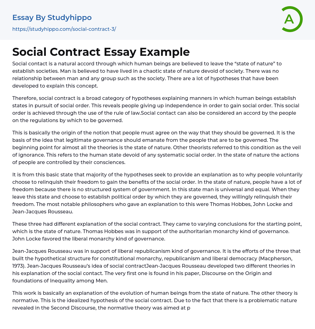 Social Contract Essay Example