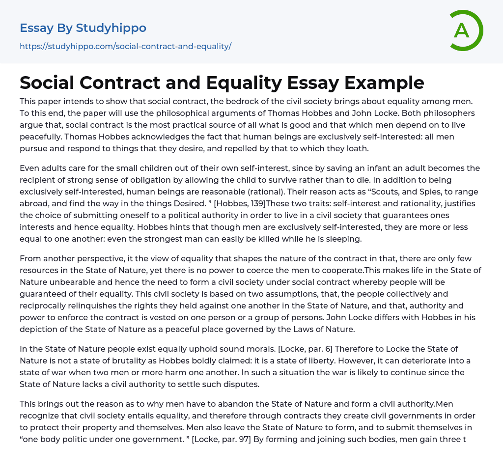 Social Contract and Equality Essay Example