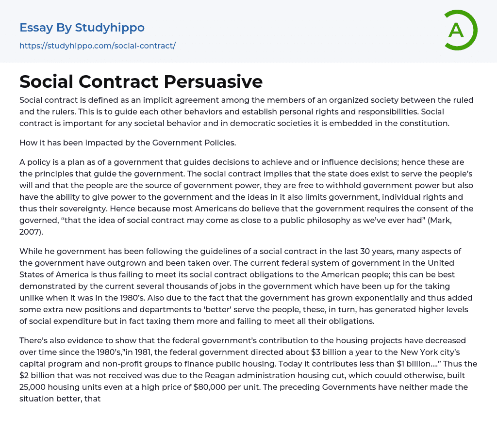 Social Contract Persuasive Essay Example