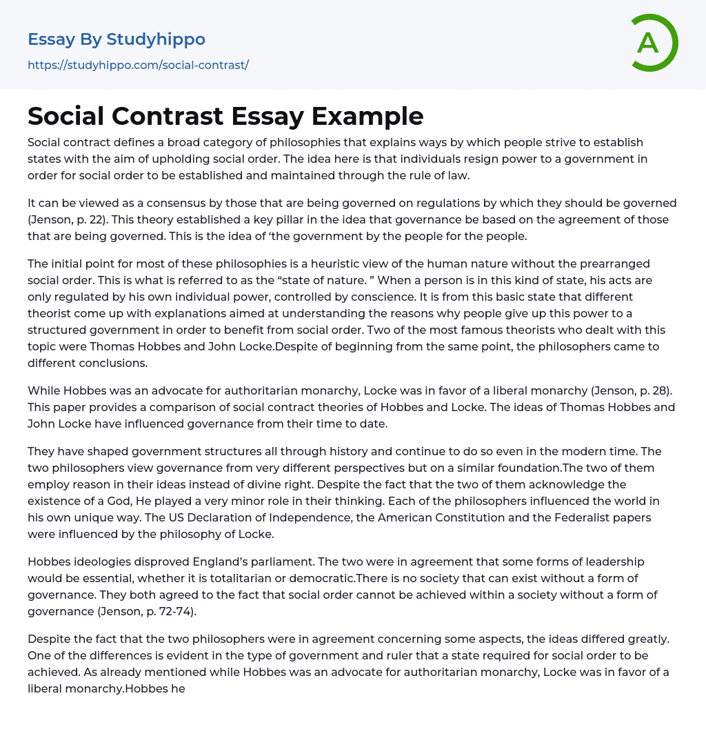 Social Contrast Essay Example