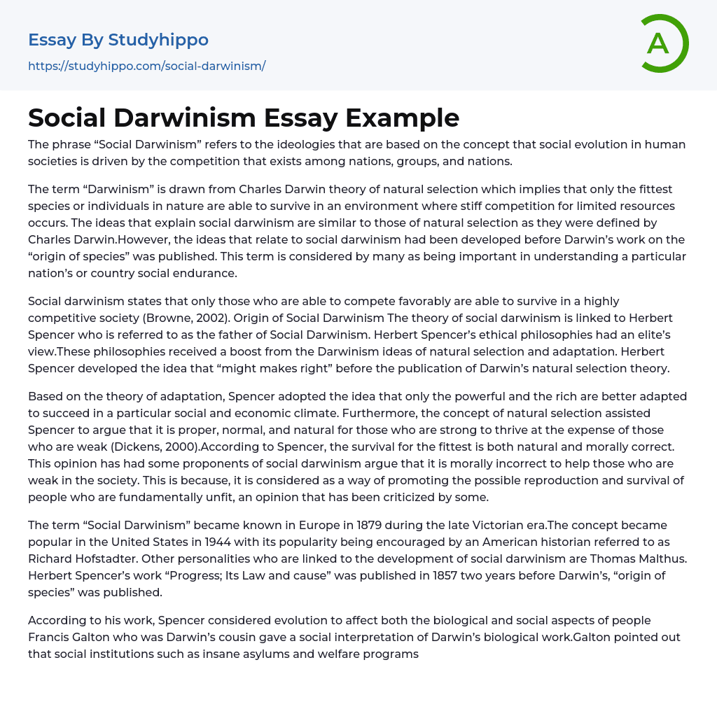 Social Darwinism Essay Example