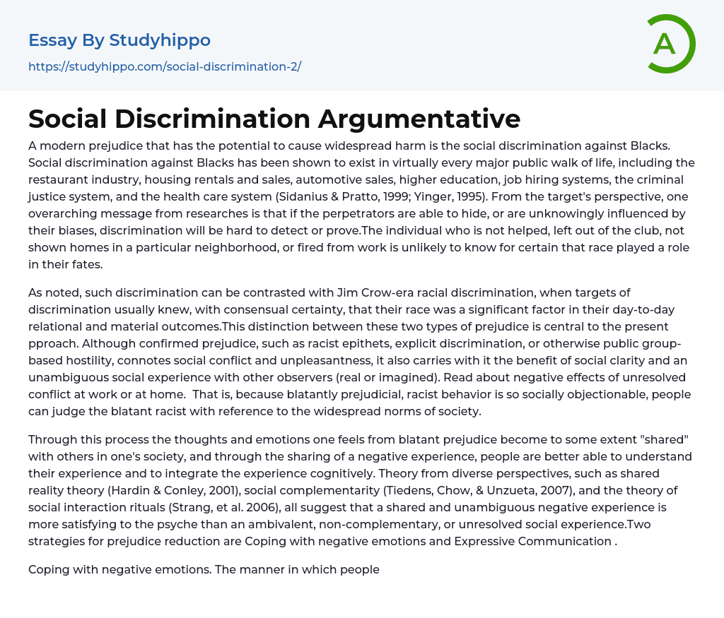 Social Discrimination Argumentative Essay Example