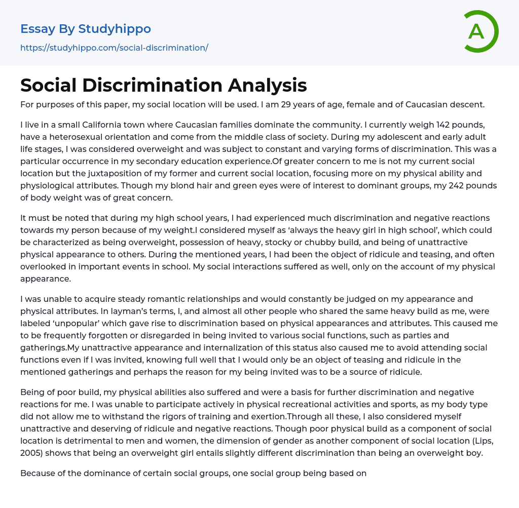 Social Discrimination Analysis Essay Example