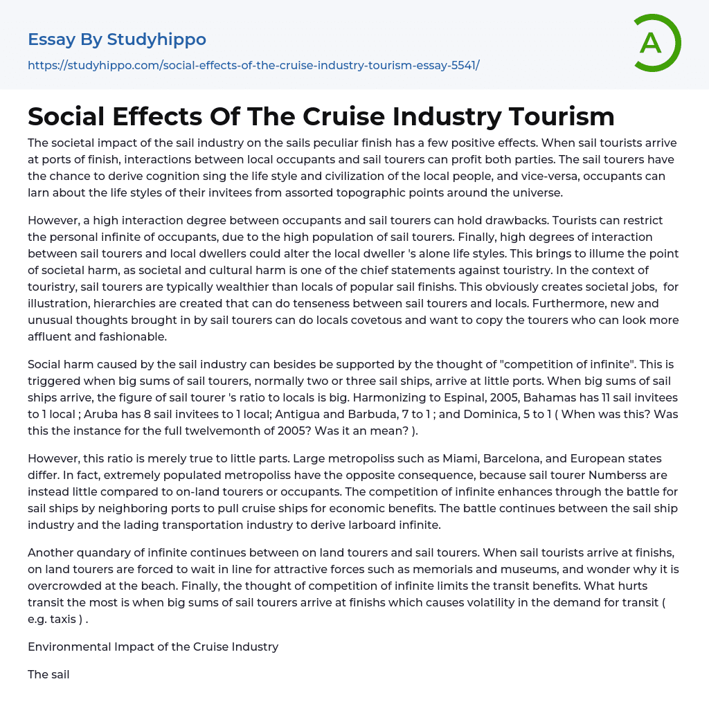 Social Effects Of The Cruise Industry Tourism Essay Example