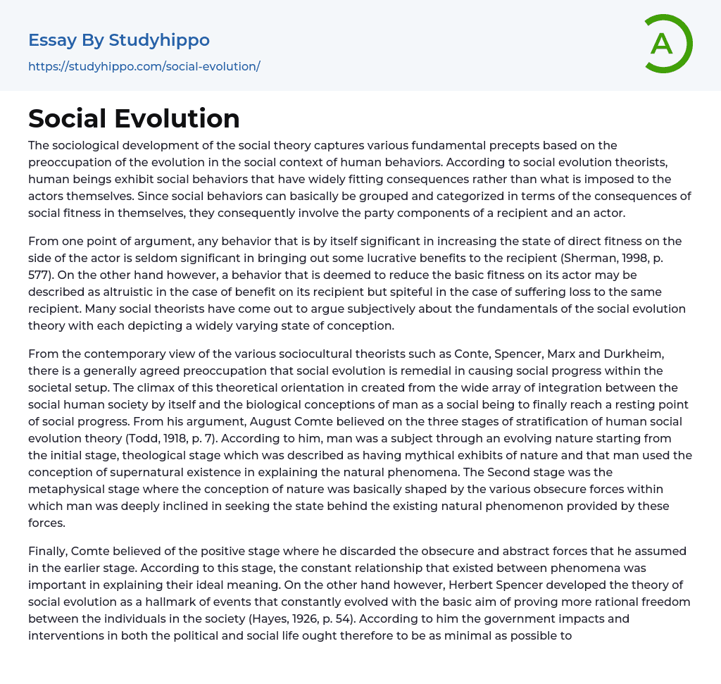 Social Evolution Essay Example