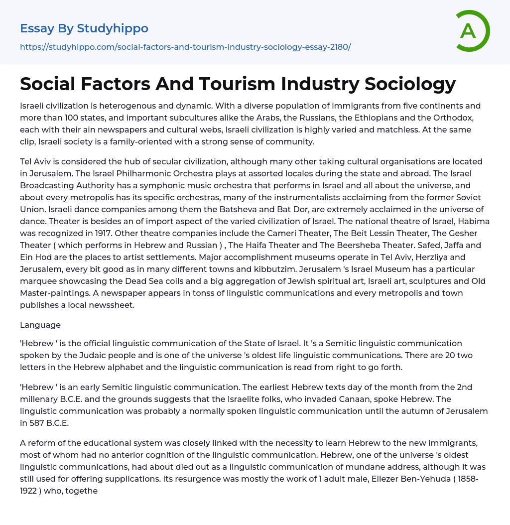 Social Factors And Tourism Industry Sociology Essay Example