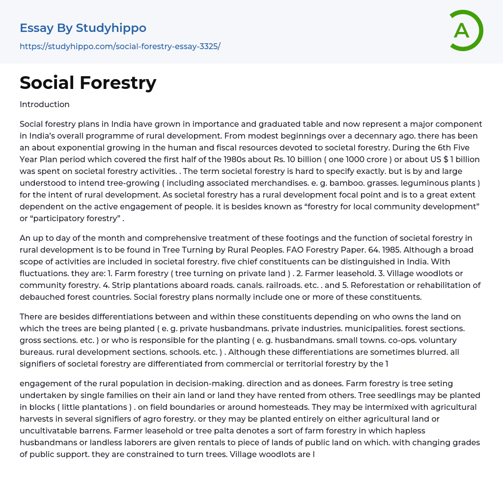 Social Forestry Essay Example