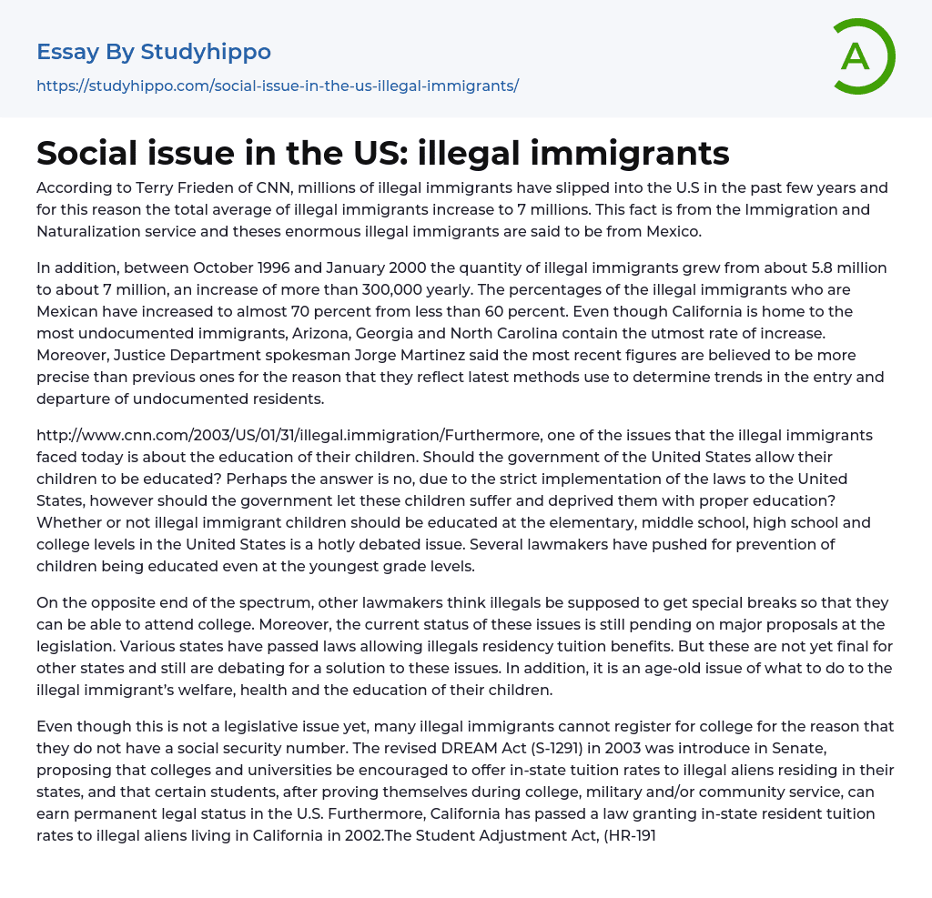 Social issue in the US: illegal immigrants Essay Example