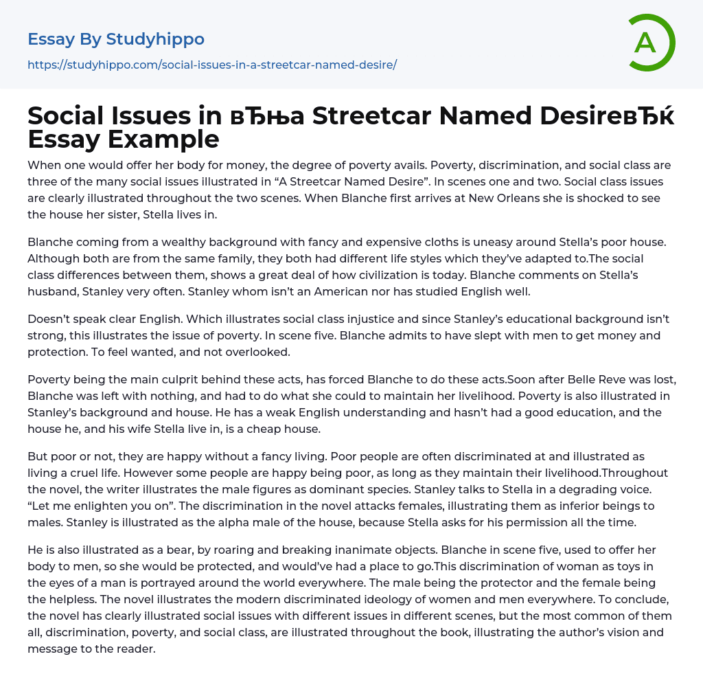 streetcar named desire ap lit essay