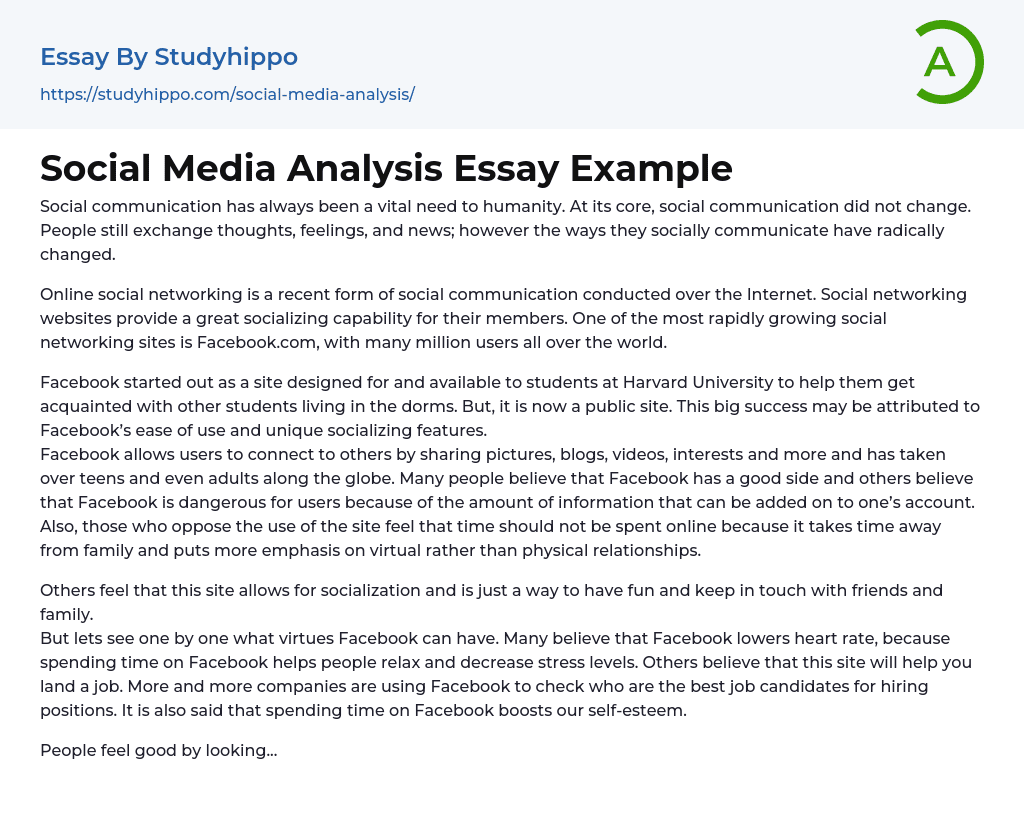 Social Media Analysis Essay Example