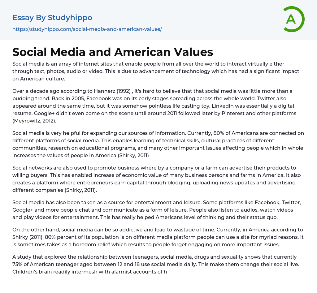 Social Media and American Values Essay Example