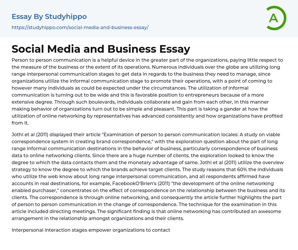 Social Media and Business Essay