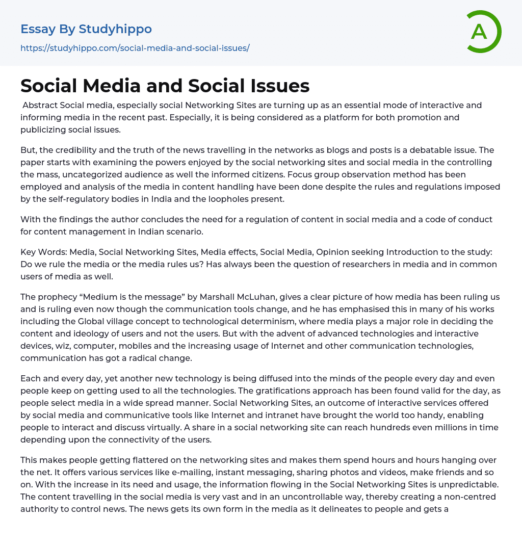 Social Media and Social Issues Essay Example