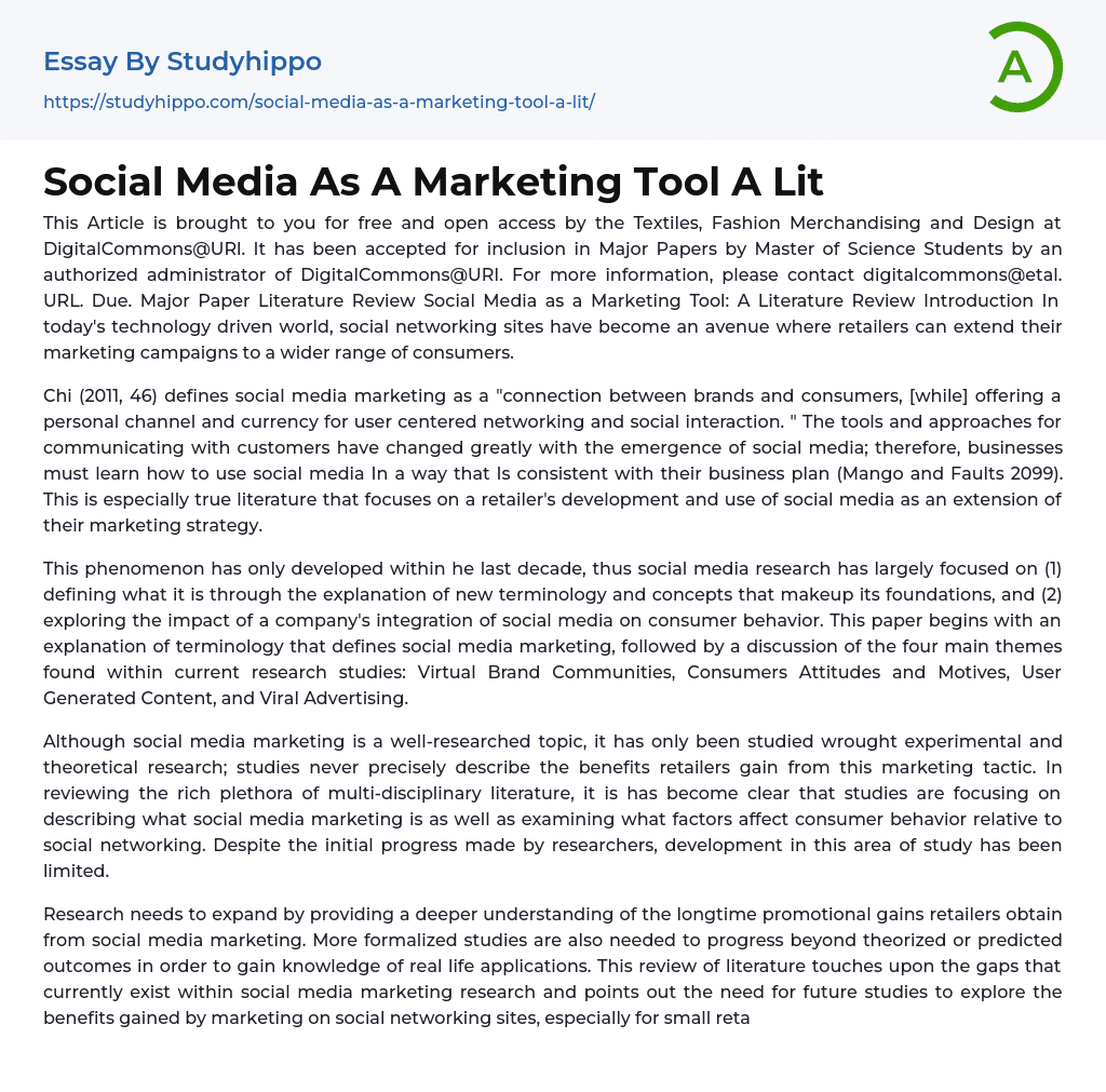 Social Media As A Marketing Tool A Lit Essay Example